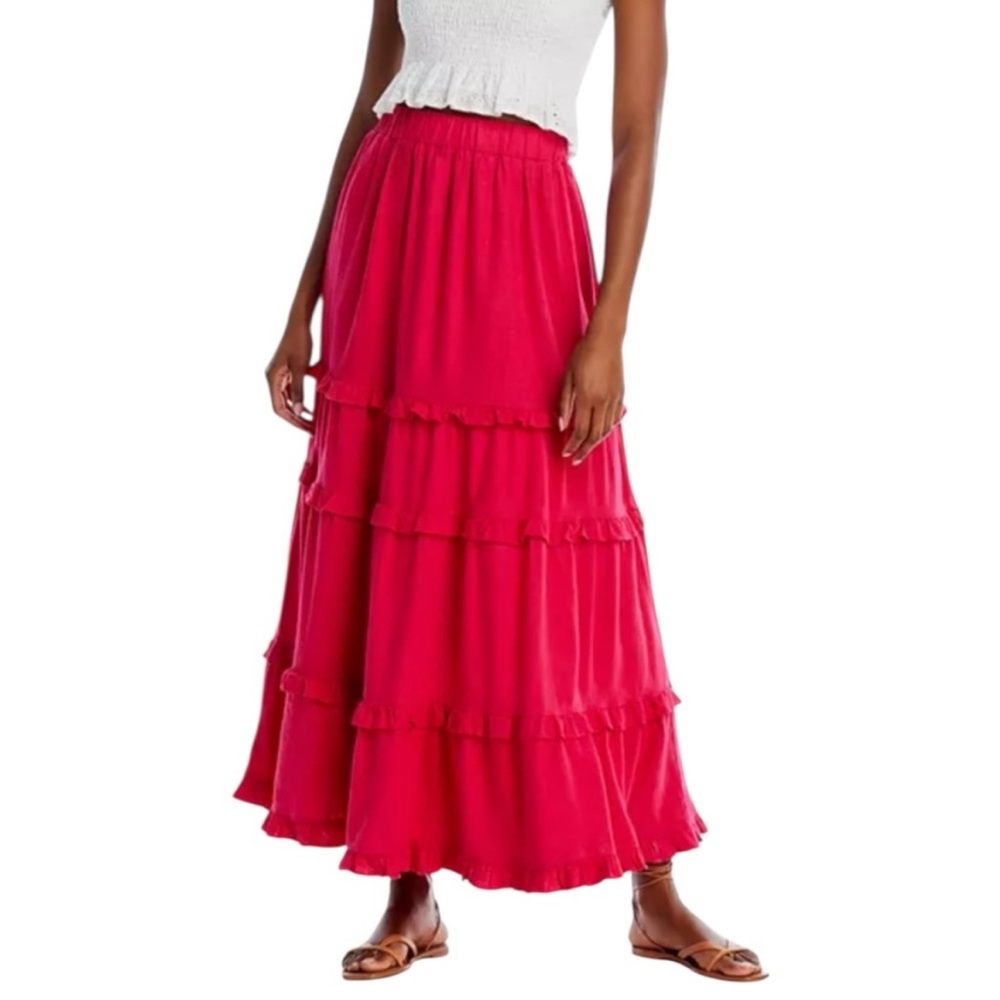 NWT Cupio Fuchsia Tiered Ruffled Lined Maxi Skirt
